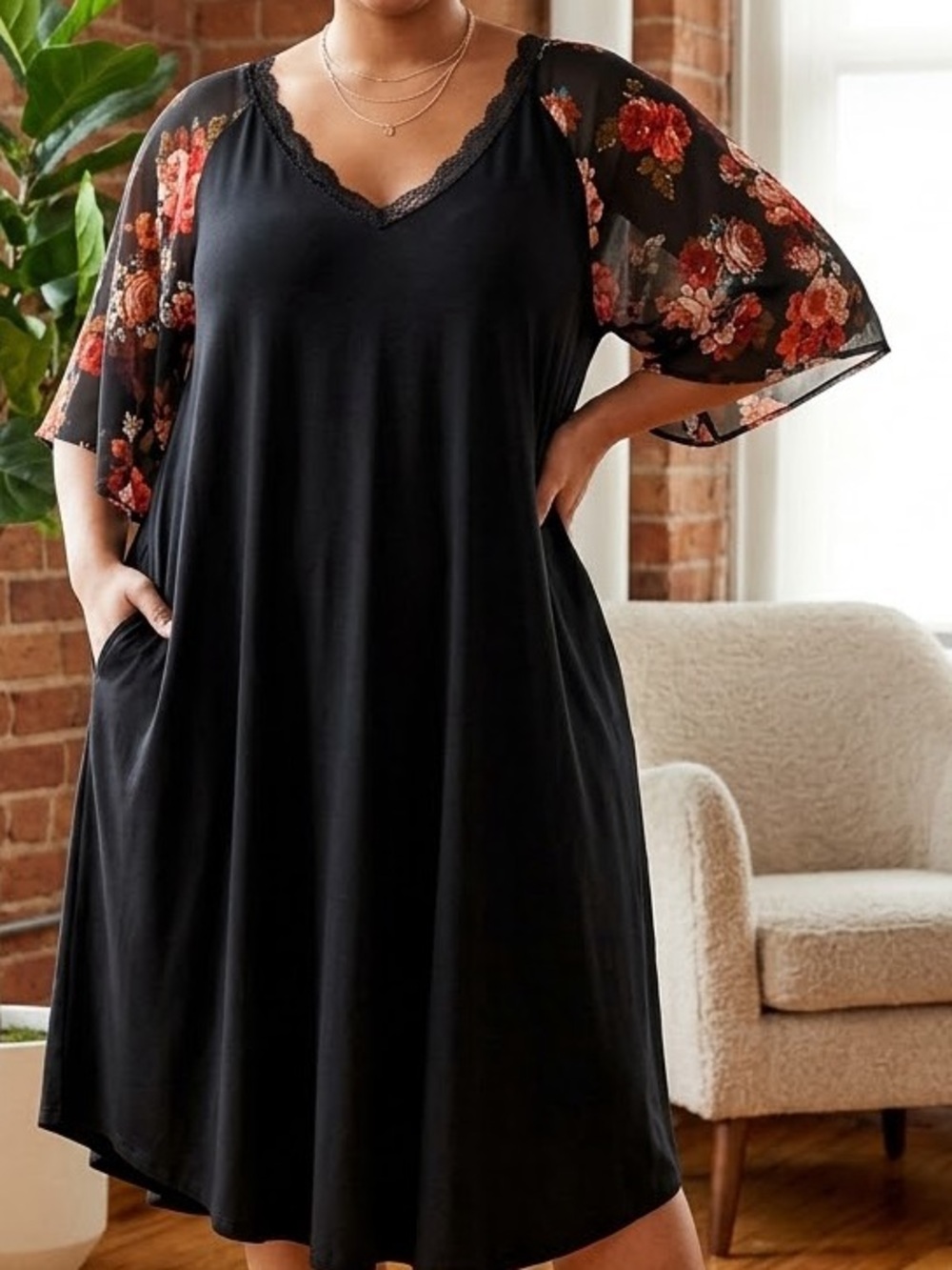 BloomChic Dress with Floral Sleeves